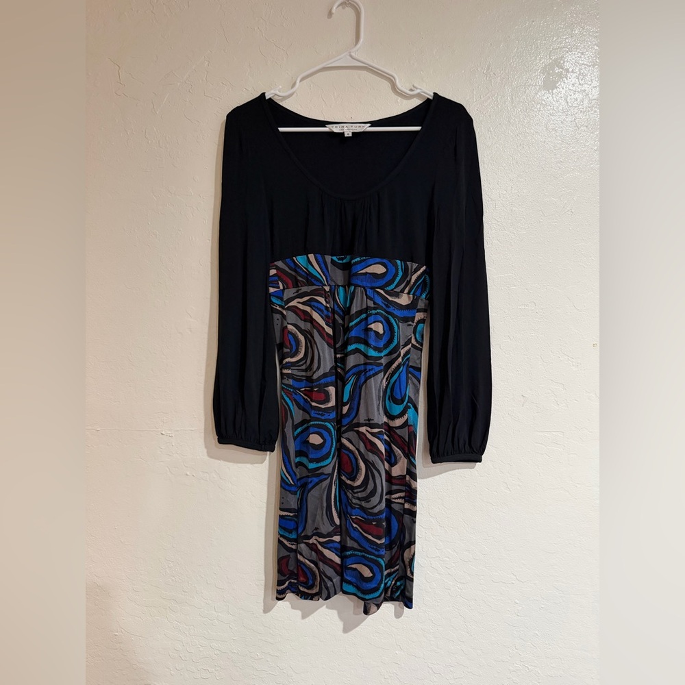 Trina Turk Sz 6 Silk Abstract Paisley Print Long Sleeve Empire Waist Mini Dress - Picture 2 of 5